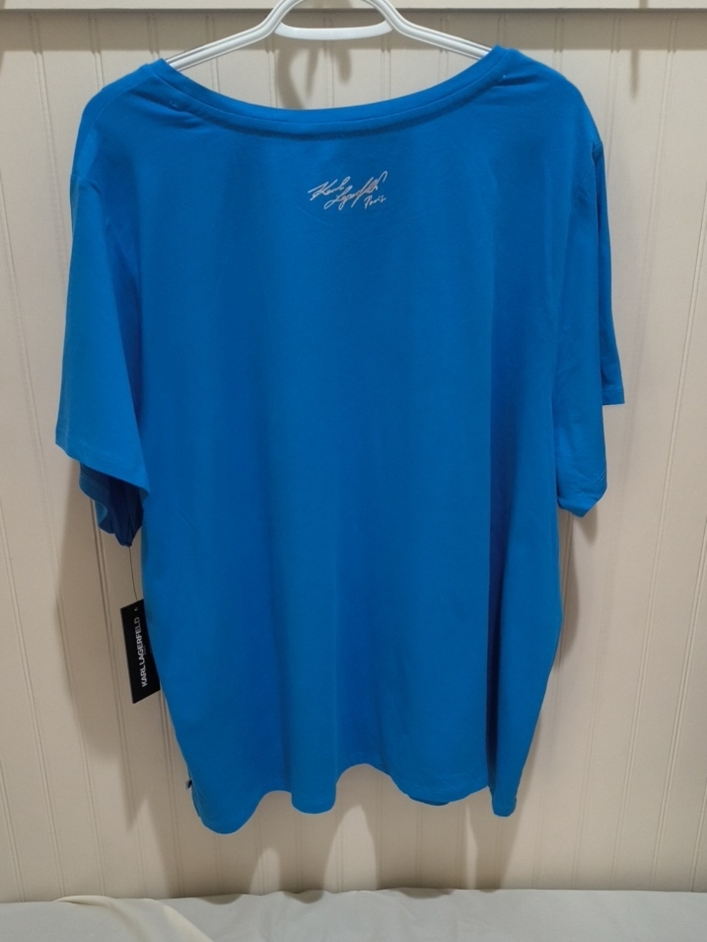 Karl Lagerfeld Turquoise Blue Rhinestone Script Tee - Picture 3 of 12